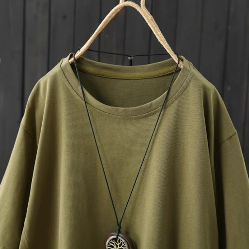 Buddha Stones Casual Loose Summer Plain Crew Neck Women's Short Sleeve T-shirt - image 1