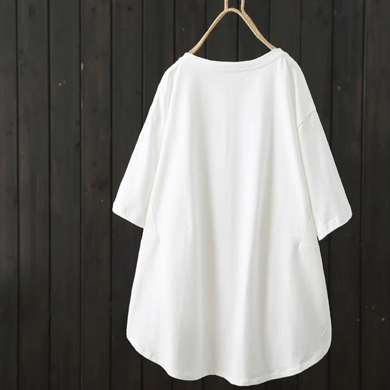 Buddha Stones Casual Loose Summer Plain Crew Neck Women's Short Sleeve T-shirt - image 3