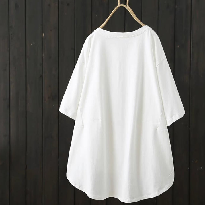 Buddha Stones Casual Loose Summer Plain Crew Neck Women's Short Sleeve T-shirt - image 3