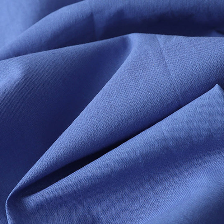 Buddha Stones Casual Pure Color Back Buttons Design Crew Neck Short Sleeve Cotton Linen Midi Dress With Pockets - image 14