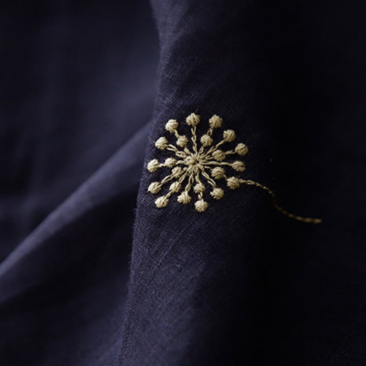 Buddha Stones MidnightBlue Printing Lace-Up Design Sleeveless Cotton Midi Dress With Pockets - image 8