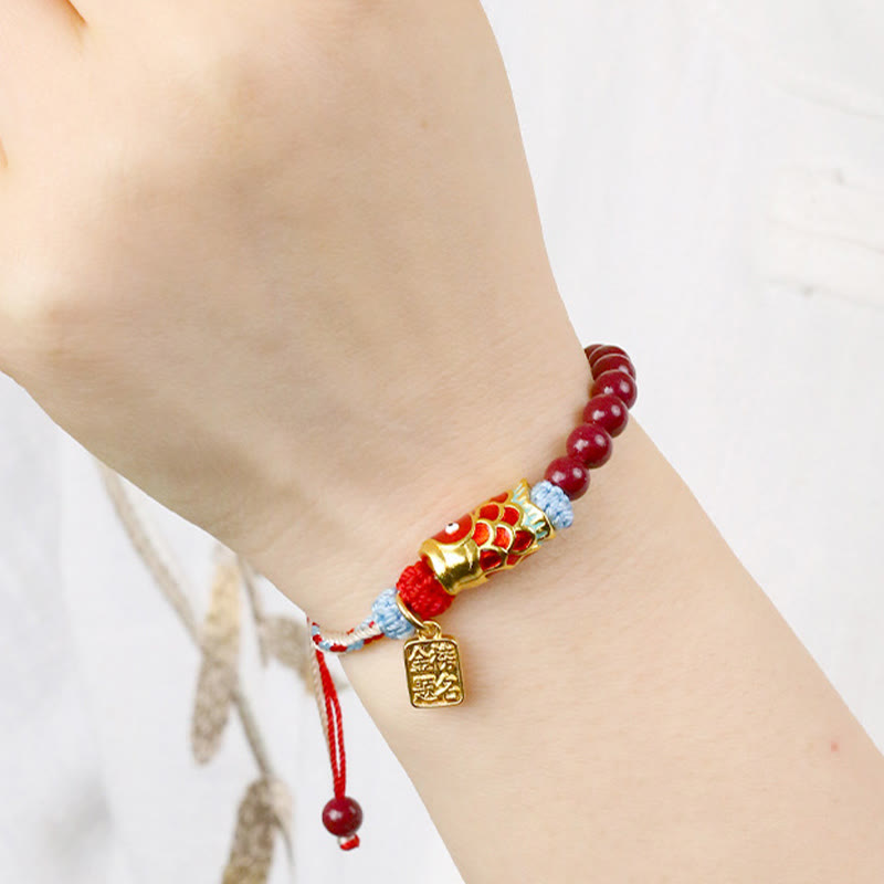 Buddha Stones Cinnabar Beads Lucky Koi Fish Blessing Bracelet - image 3