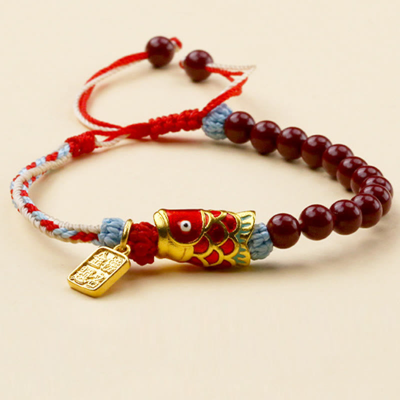 Buddha Stones Cinnabar Beads Lucky Koi Fish Blessing Bracelet - Koi Fish(Wrist Circumference: 14-19cm) - image 0