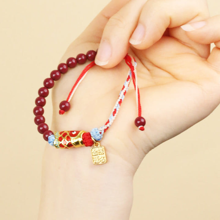 Buddha Stones Cinnabar Beads Lucky Koi Fish Blessing Bracelet - image 2