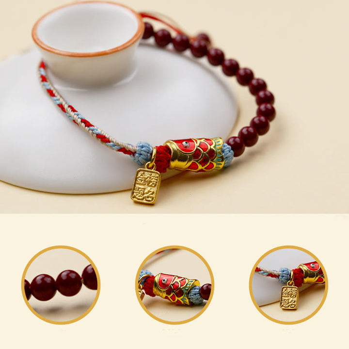 Buddha Stones Cinnabar Beads Lucky Koi Fish Blessing Bracelet - image 1