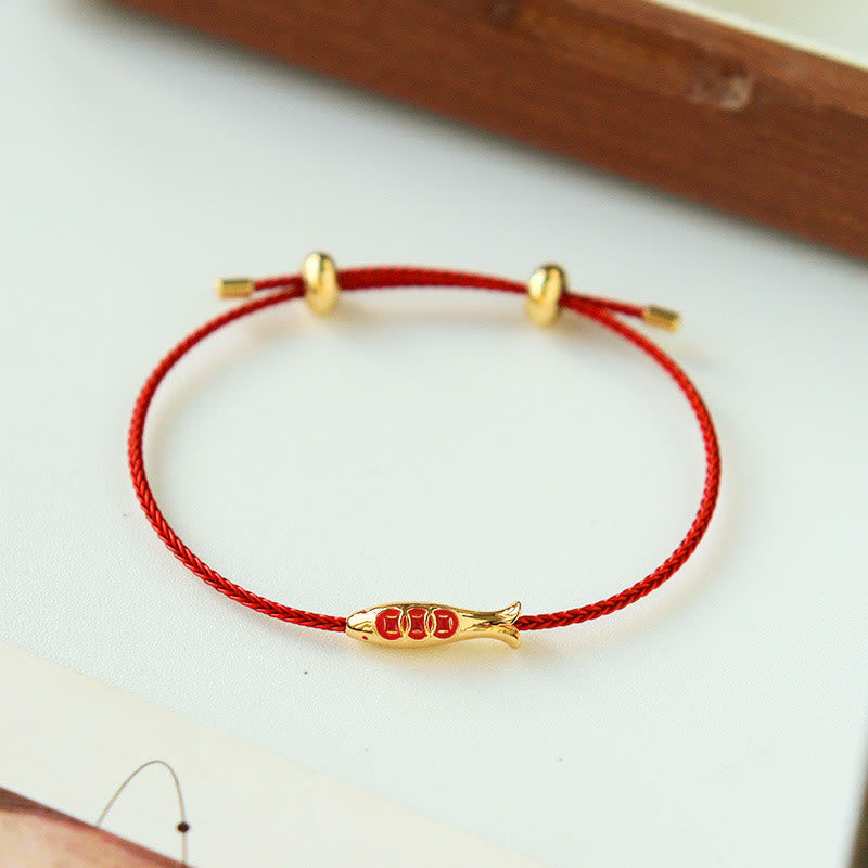 Buddha Stones Brass Koi Fish Red String Wealth Bracelet - image 3