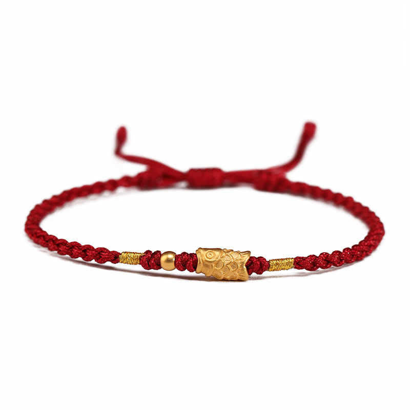 Buddha Stones 999 Gold Luck Protection Koi Fish Handmade Braided String Bracelet - image 6