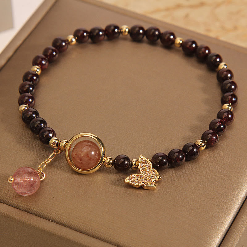 Buddha Stones Natural 3mm Ultra-thin Garnet Strawberry Quartz Butterfly Calm Bracelet - image 1