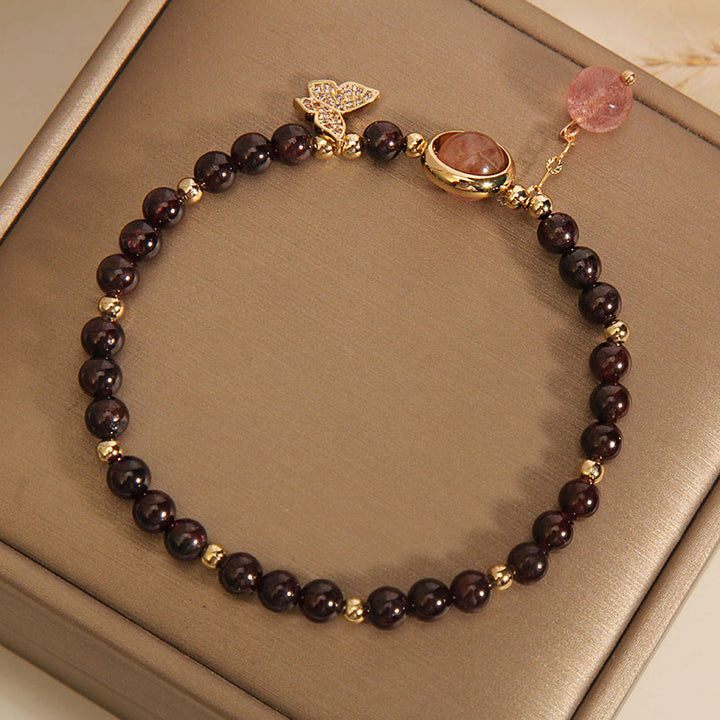 Buddha Stones Natural 3mm Ultra-thin Garnet Strawberry Quartz Butterfly Calm Bracelet - image 2