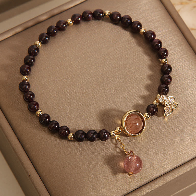 Buddha Stones Natural 3mm Ultra-thin Garnet Strawberry Quartz Butterfly Calm Bracelet - image 3