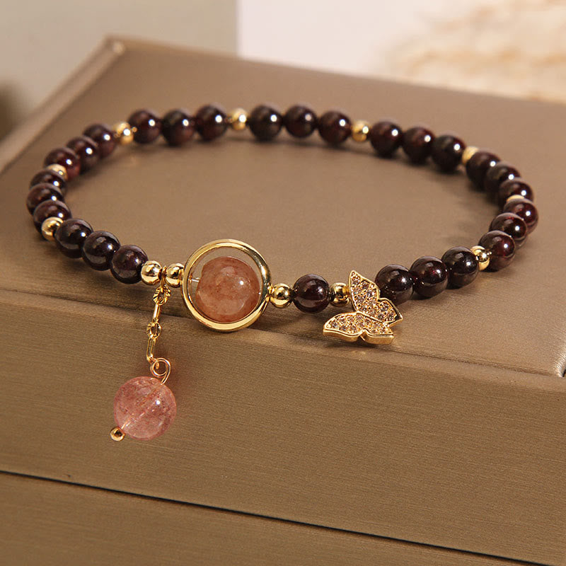 Buddha Stones Natural 3mm Ultra-thin Garnet Strawberry Quartz Butterfly Calm Bracelet - image 6