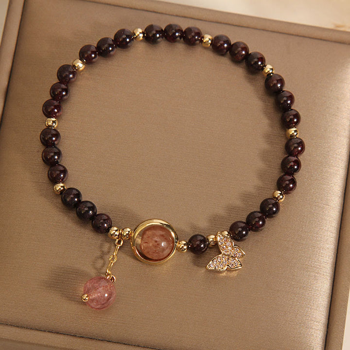 Buddha Stones Natural 3mm Ultra-thin Garnet Strawberry Quartz Butterfly Calm Bracelet - image 4