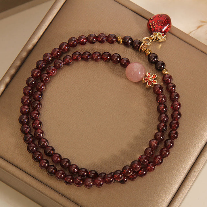 Buddha Stones Natural 3mm Ultra-thin Garnet Rose Quartz Beads Money Bag Bell Flower Protection Bracelet - image 3