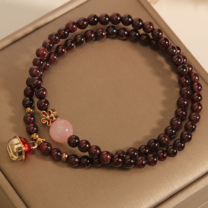 Buddha Stones Natural 3mm Ultra-thin Garnet Rose Quartz Beads Money Bag Bell Flower Protection Bracelet - image 10