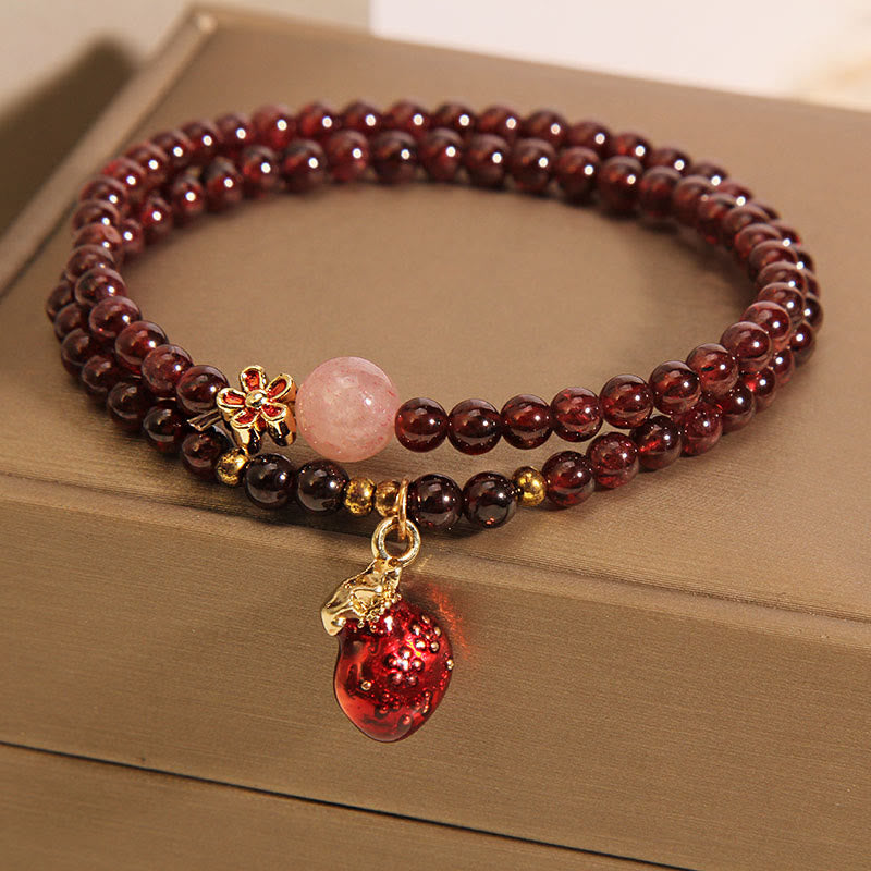 Buddha Stones Natural 3mm Ultra-thin Garnet Rose Quartz Beads Money Bag Bell Flower Protection Bracelet - image 1