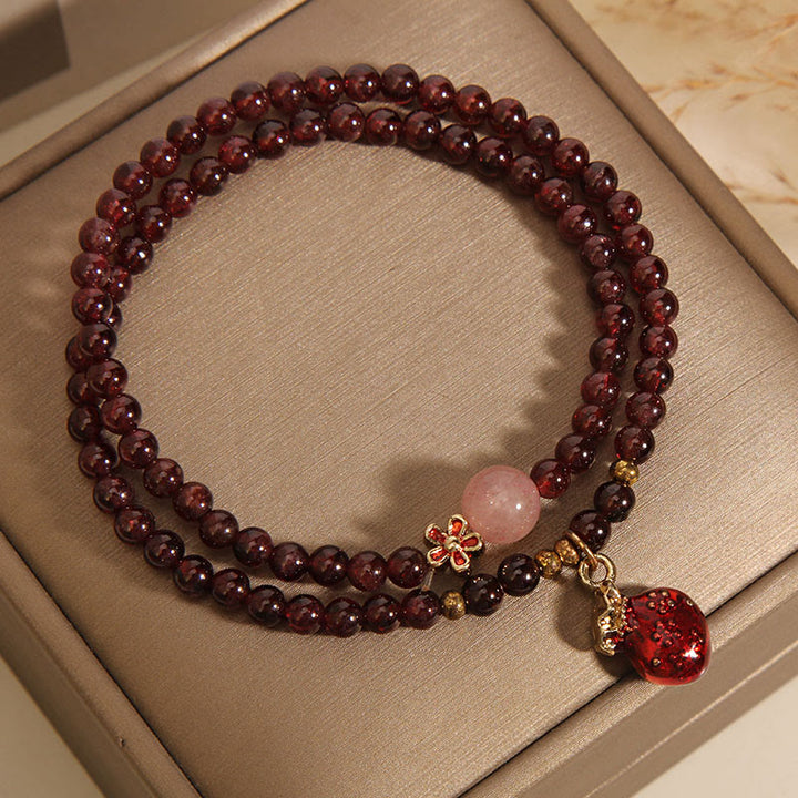 Buddha Stones Natural 3mm Ultra-thin Garnet Rose Quartz Beads Money Bag Bell Flower Protection Bracelet - image 2