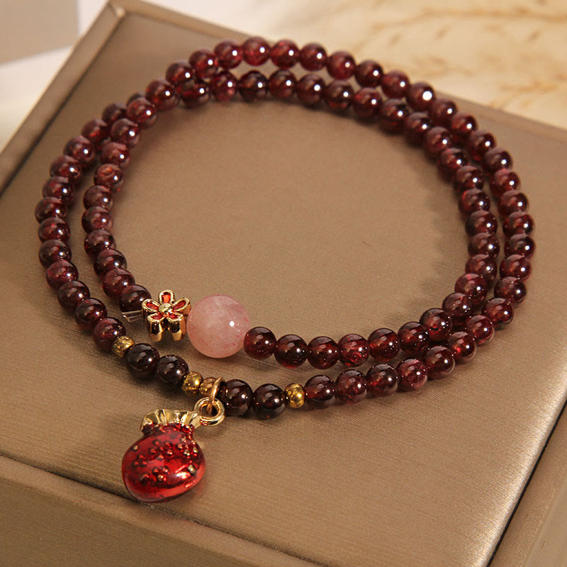Buddha Stones Natural 3mm Ultra-thin Garnet Rose Quartz Beads Money Bag Bell Flower Protection Bracelet - image 5