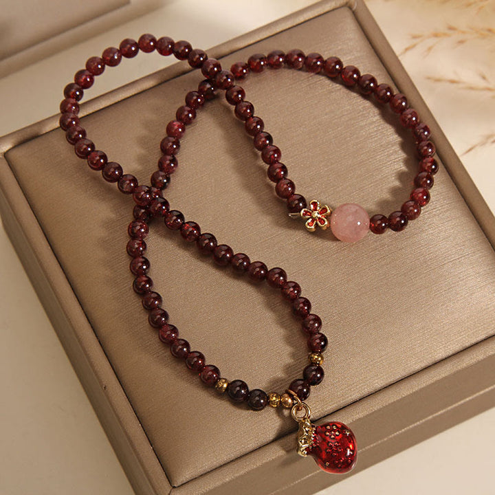 Buddha Stones Natural 3mm Ultra-thin Garnet Rose Quartz Beads Money Bag Bell Flower Protection Bracelet - image 6