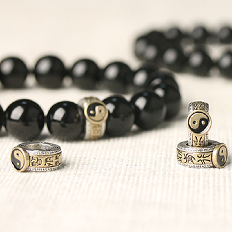 Buddha Stones Black Obsidian Yin Yang Nine-Character Mantra Fulfilment Bracelet - image 7