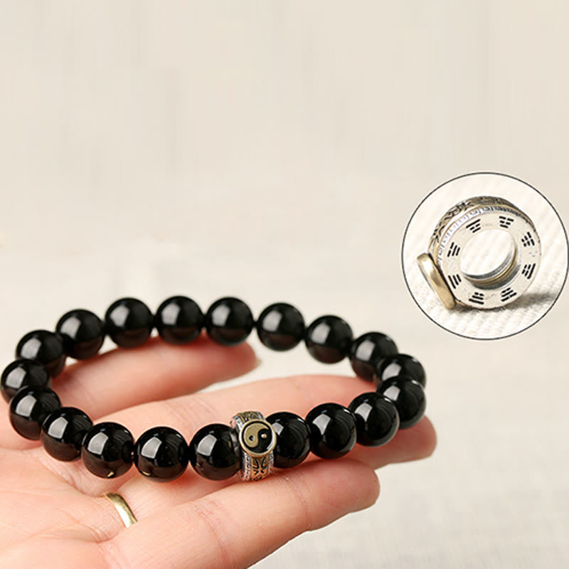Buddha Stones Black Obsidian Yin Yang Nine-Character Mantra Fulfilment Bracelet - image 9