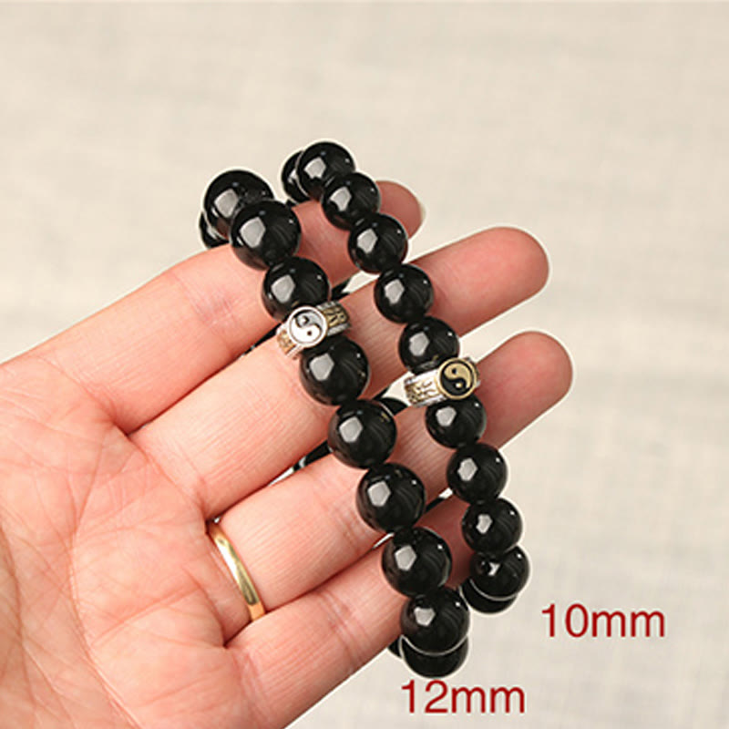 Buddha Stones Black Obsidian Yin Yang Nine-Character Mantra Fulfilment Bracelet - image 10