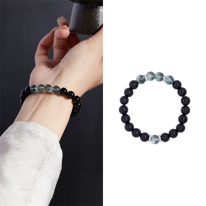 Buddha Stones 925 Sterling Silver Black Obsidian Green Phantom Strength Bracelet - image 9