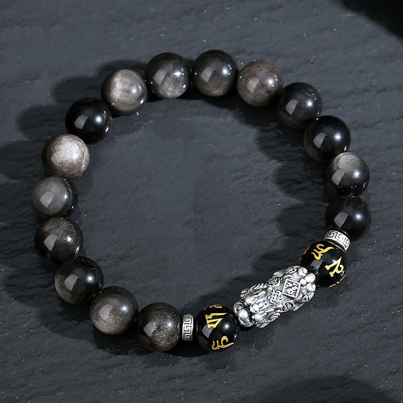 Buddha Stones 999 Sterling Silver PiXiu Natural Black Obsidian Strength Bracelet - image 2