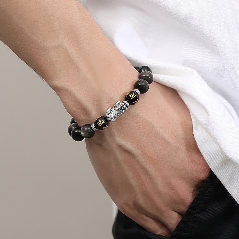 Buddha Stones 999 Sterling Silver PiXiu Natural Black Obsidian Strength Bracelet - image 4