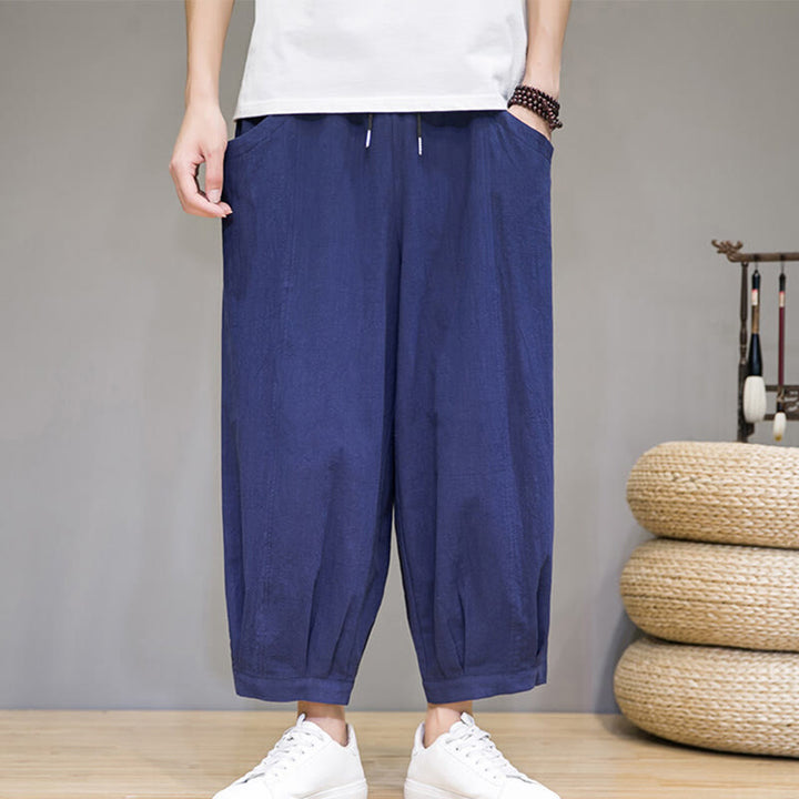 Buddha Stones Simple Cotton Men's Cropped Capri Harem Pants With Pockets - RoyalBlue - US/UK/AU46，EU56 (5XL) - image 29