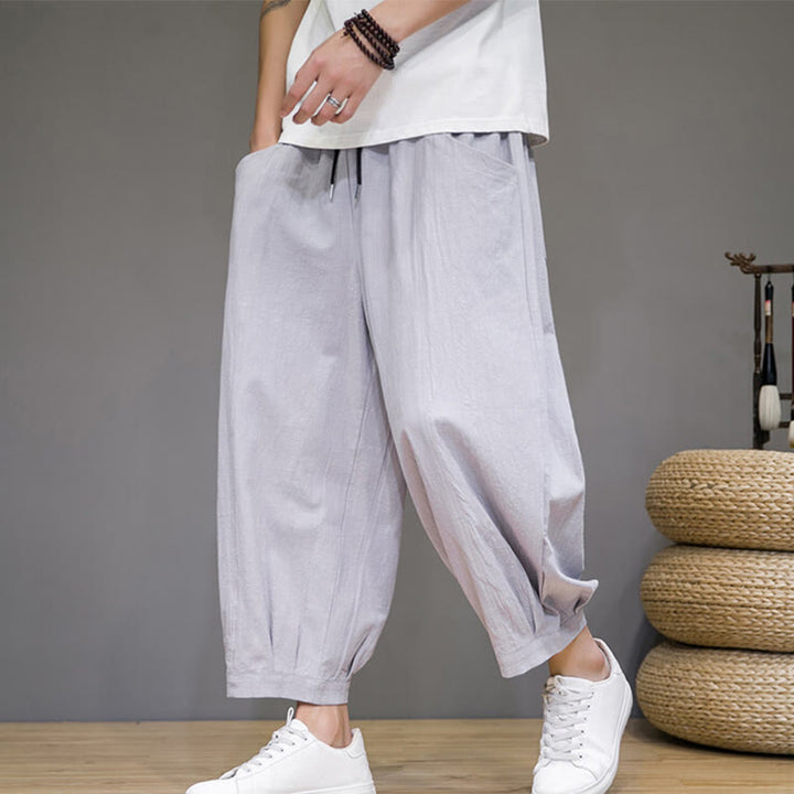 Buddha Stones Simple Cotton Men's Cropped Capri Harem Pants With Pockets - image 10