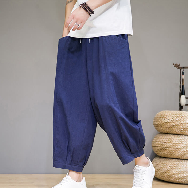Buddha Stones Simple Cotton Men's Cropped Capri Harem Pants With Pockets - image 30