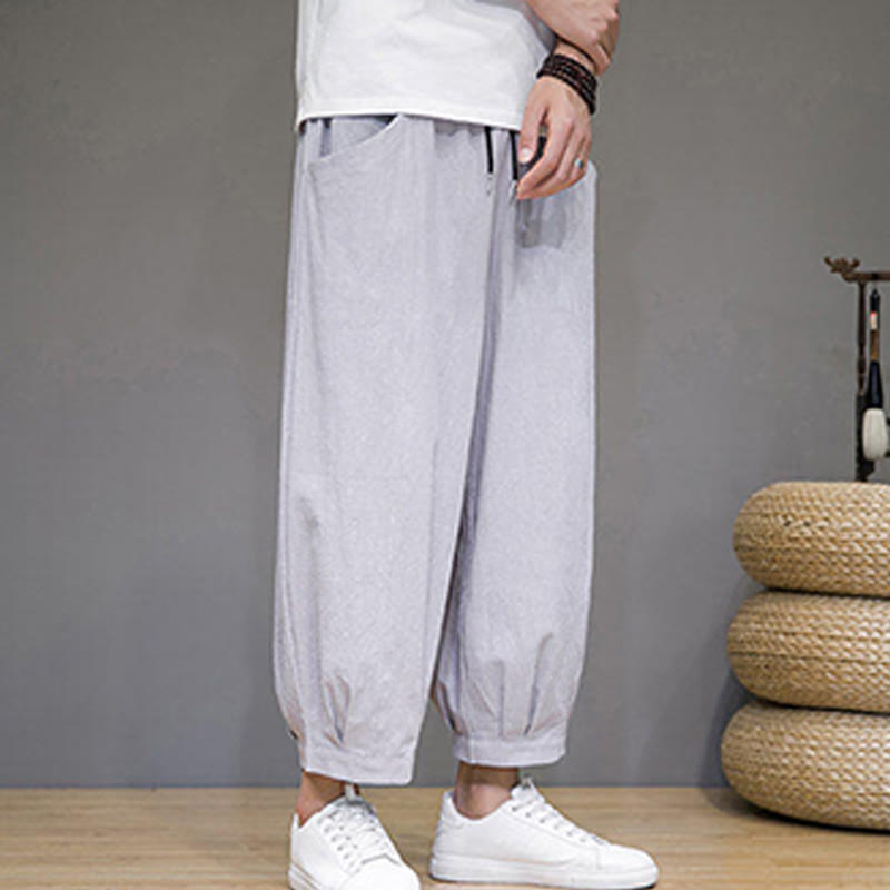 Buddha Stones Simple Cotton Men's Cropped Capri Harem Pants With Pockets - image 16