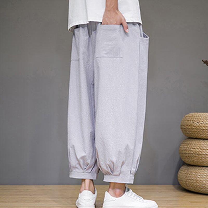 Buddha Stones Simple Cotton Men's Cropped Capri Harem Pants With Pockets - image 12