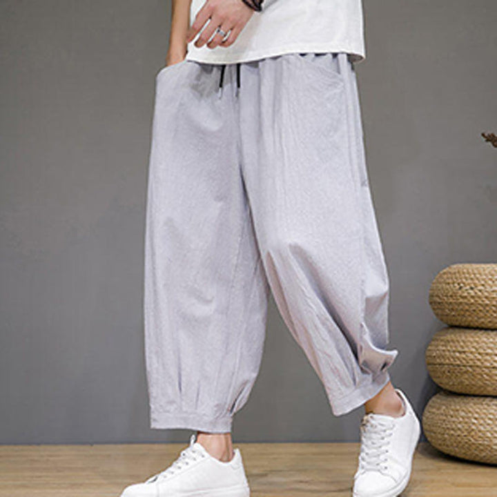 Buddha Stones Simple Cotton Men's Cropped Capri Harem Pants With Pockets - image 15