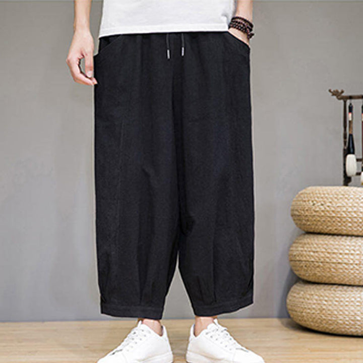 Buddha Stones Simple Cotton Men's Cropped Capri Harem Pants With Pockets - image 28