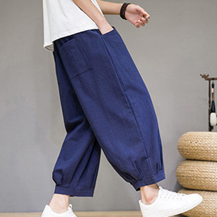 Buddha Stones Simple Cotton Men's Cropped Capri Harem Pants With Pockets - image 36