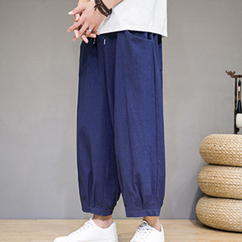 Buddha Stones Simple Cotton Men's Cropped Capri Harem Pants With Pockets - image 34