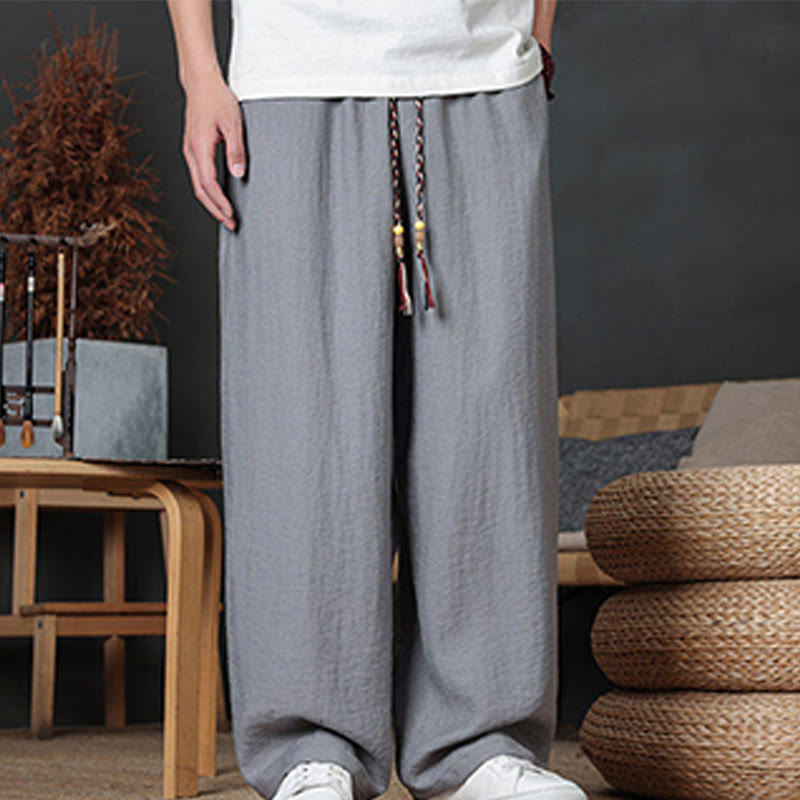 Buddha Stones Casual Plain Color Drawstring Design Men's Pants With Pockets - image 23