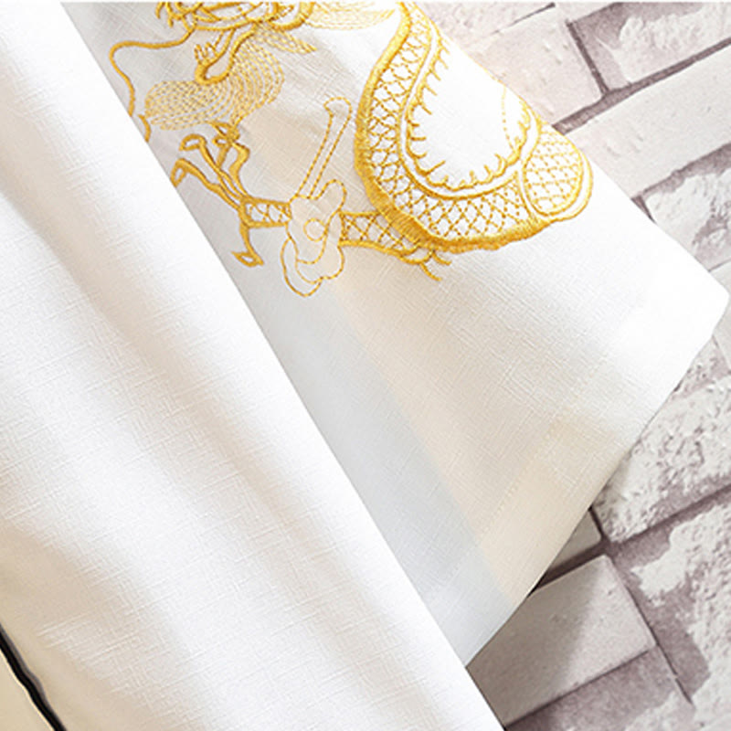 Buddha Stones Embroidery Dragon Phoenix Auspicious Cloud Waves Leaves Cranes Open Front Jacket Men's Kimono - image 32