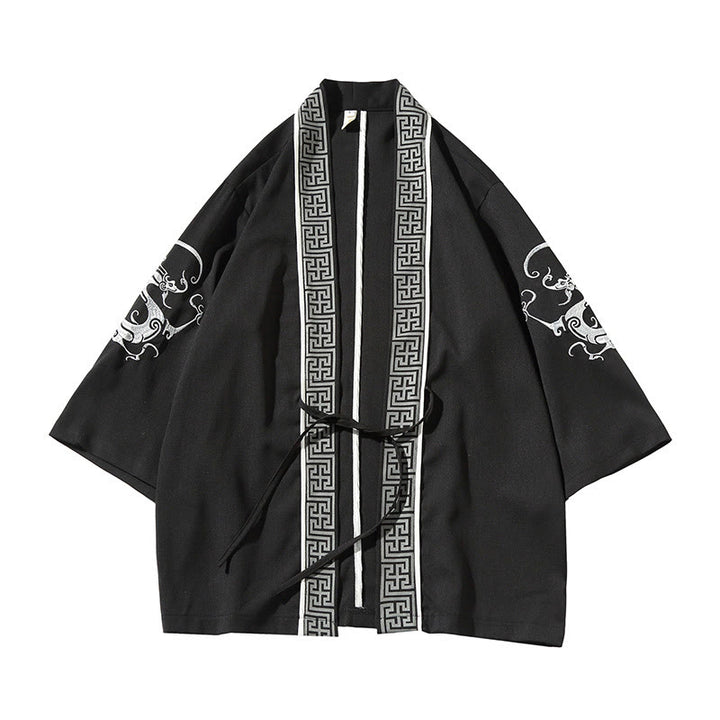 Buddha Stones Embroidery Dragon Phoenix Auspicious Cloud Waves Leaves Cranes Open Front Jacket Men's Kimono - image 2