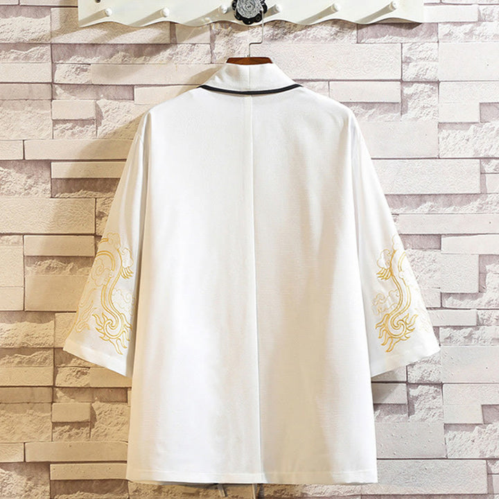 Buddha Stones Embroidery Dragon Phoenix Auspicious Cloud Waves Leaves Cranes Open Front Jacket Men's Kimono - image 13