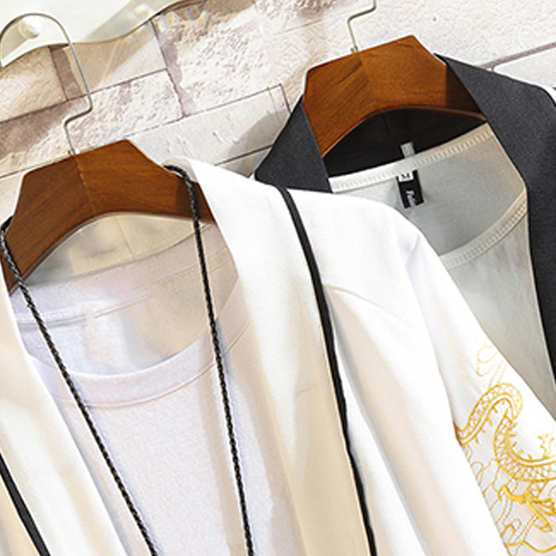 Buddha Stones Embroidery Dragon Phoenix Auspicious Cloud Waves Leaves Cranes Open Front Jacket Men's Kimono - image 33