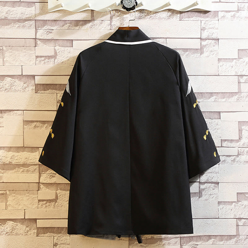 Buddha Stones Embroidery Dragon Phoenix Auspicious Cloud Waves Leaves Cranes Open Front Jacket Men's Kimono - image 42