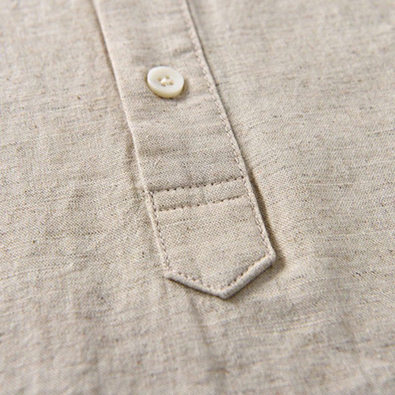 Buddha Stones Summer Solid Color Men's Half Button Short Sleeve Cotton Linen Shirt - image 5