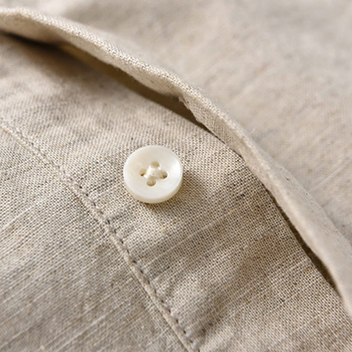 Buddha Stones Summer Solid Color Men's Half Button Short Sleeve Cotton Linen Shirt - image 6