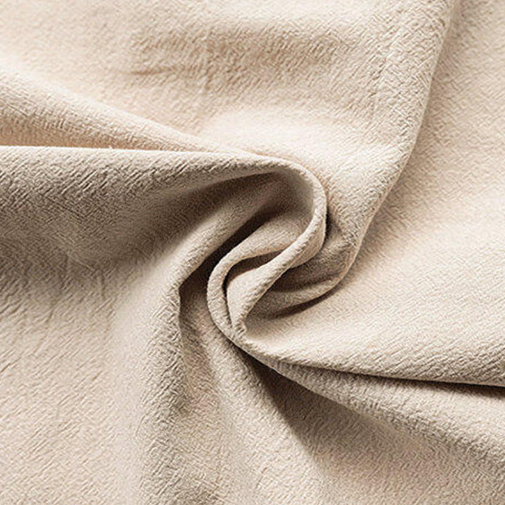 Buddha Stones Summer Solid Color Tang Suit Design Men's Half Sleeve Linen Shirt With Pockets - image 1