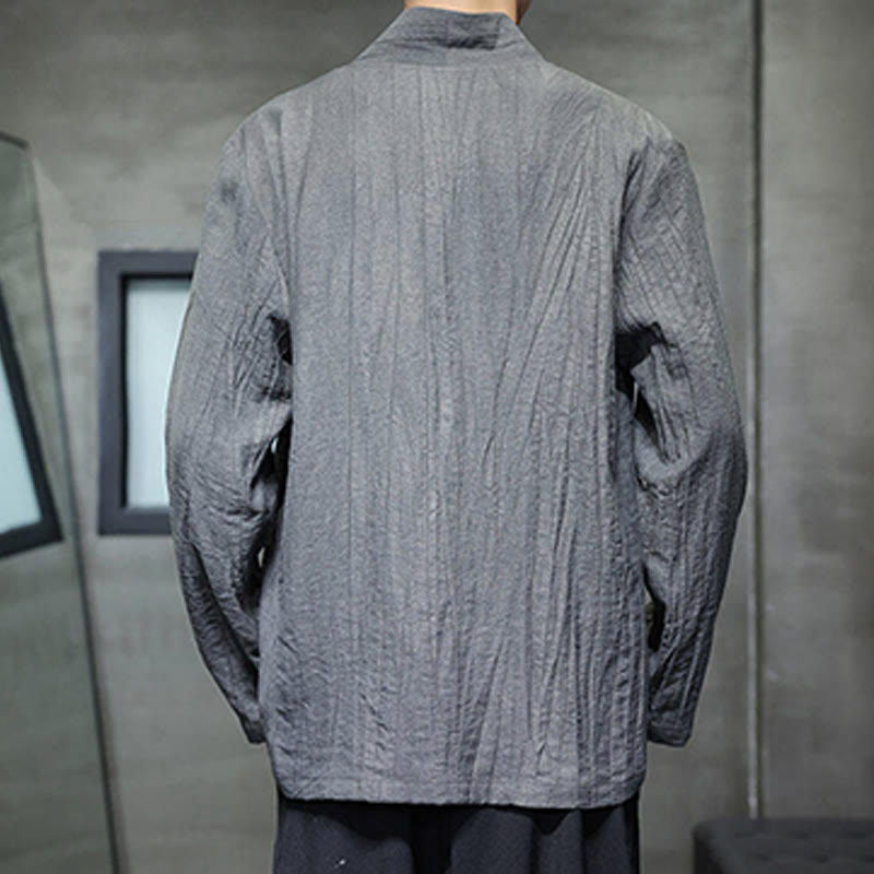 Buddha Stones Plain V-Neck Long Sleeve Men's Linen Shirt - image 2