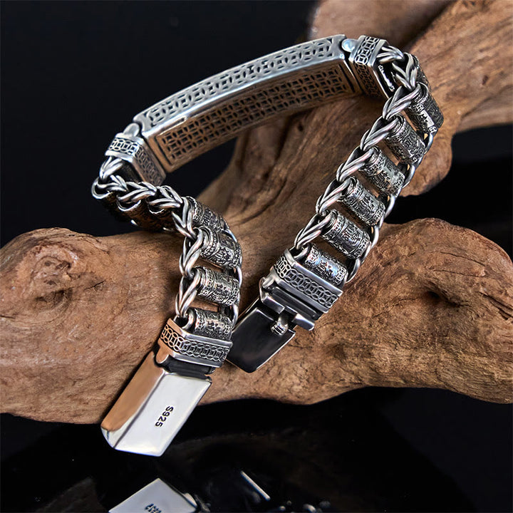 Buddha Stones Tibetan Copper Buckle Prayer Wheel Heart Sutra Pi Xiu Metal Bracelet - image 9