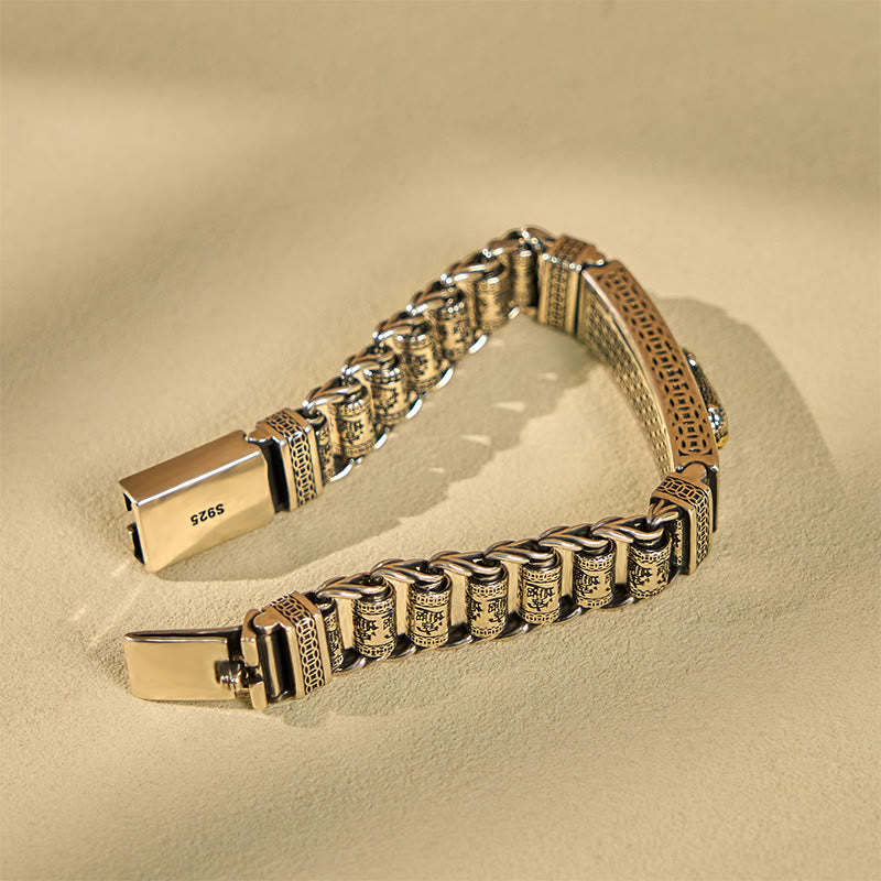 Buddha Stones Tibetan Copper Buckle Prayer Wheel Heart Sutra Pi Xiu Metal Bracelet - image 2