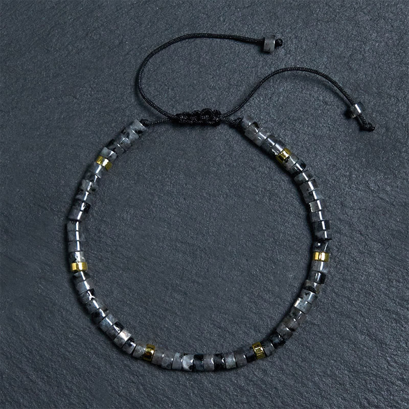 Buddha Stones Natural Black Glitter Stone Courage Spacer Bead Bracelet - Golden Spacer Bead(Wrist Circumference 17-25cm) - image 0